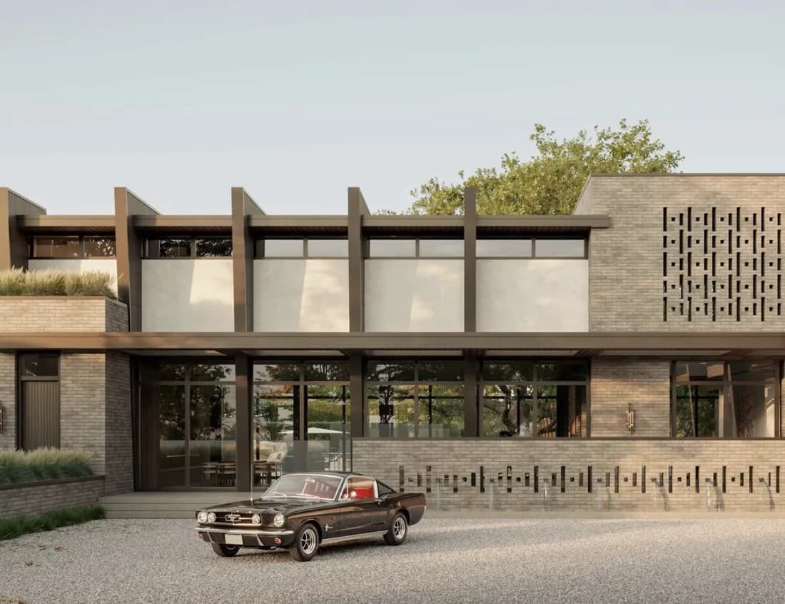 Luno Design Group — modern brick house with breeze-block screen