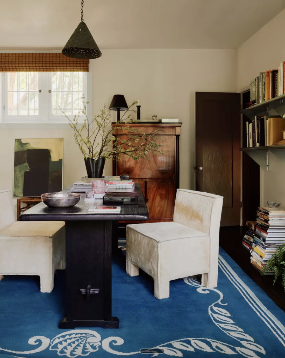 Mike Moser — study with painted panel and bookshelves